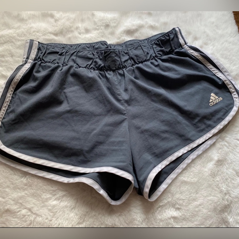 Adidas Gray Athletic Shorts with Elastic Waistband and Dolphin Hem